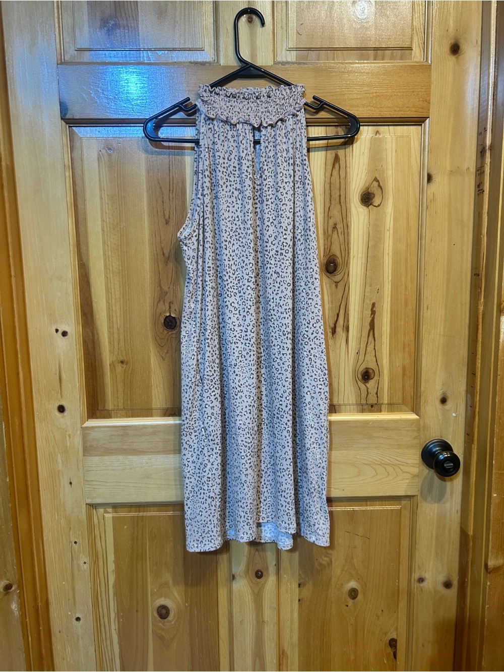 Smocked Halter Midi Dress in Light Pink Leopard Print